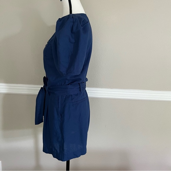 Banana Republic Blue W Sz2 Romper Button  w/Belt Bloom Short sleeves Line Cotton - Picture 5 of 16